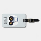 Boys Cute Blue Boerderij Tractor Cartoon en naam K Bagagelabel (Voorkant horizontaal)