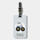 Boys Cute Blue Boerderij Tractor Cartoon en naam K Bagagelabel (Voorkant verticaal)