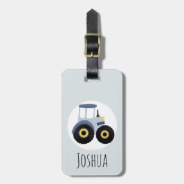 Boys Cute Blue Boerderij Tractor Cartoon en naam K Bagagelabel