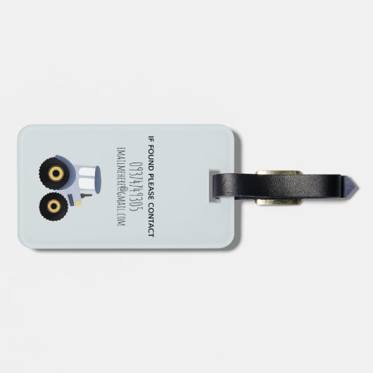 Boys Cute Blue Boerderij Tractor Cartoon en naam K Bagagelabel (Achterkant horizontaal)