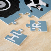 Boys Cute Blue Boerderij Tractor en Name Kinder Legpuzzel (Zijkant)