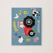 Boys Cute Blue Boerderij Tractor en Name Kinder Legpuzzel (Verticaal)