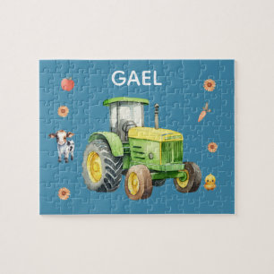 Boys Cute Blue Boerderij Tractor en Name Kinder Legpuzzel