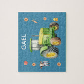 Boys Cute Blue Boerderij Tractor en Name Kinder Legpuzzel (Verticaal)