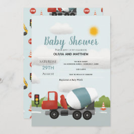Boys Cute Blue Construction Transport Baby shower Kaart