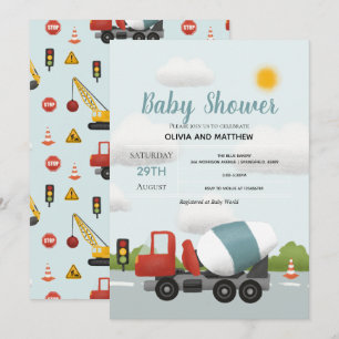 Boys Cute Blue Construction Transport Baby shower Kaart