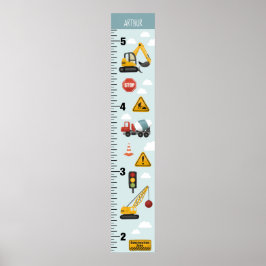 Boys Cute Blue Construction Transport Growth Chart Poster