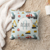 Boys Cute Blue Construction Transport & Name Kinde Kussen (Deken)