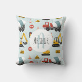 Boys Cute Blue Construction Transport & Name Kinde Kussen (Voorkant)