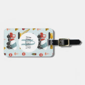 Boys Cute Blue Construction Transport Name Kinder Bagagelabel (Voorkant horizontaal)