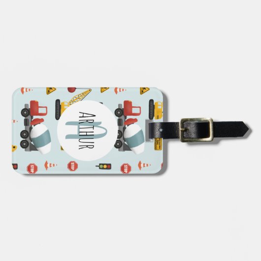 Boys Cute Blue Construction Transport Name Kinder Bagagelabel (Voorkant horizontaal)