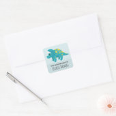 Boys Cute Blue Dinosaur Cartoon Kinder Bookplate Vierkante Sticker (Envelop)