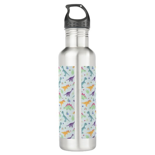 Boys Cute Blue Dinosaur Monogram Kinder School Waterfles (Achterkant)