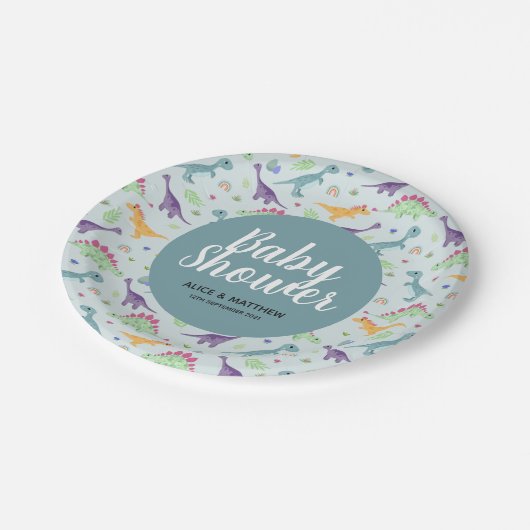 Boys Cute Blue Dinosaur Pattern Baby shower Papieren Bordje (Gekanteld)