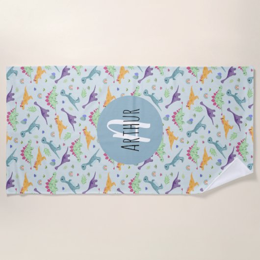 Boys Cute Blue Dinosaur Pattern Kinder Strandlaken (Voorkant)