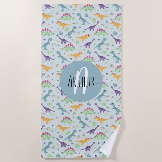 Boys Cute Blue Dinosaur Pattern Kinder Strandlaken (Voorkant)