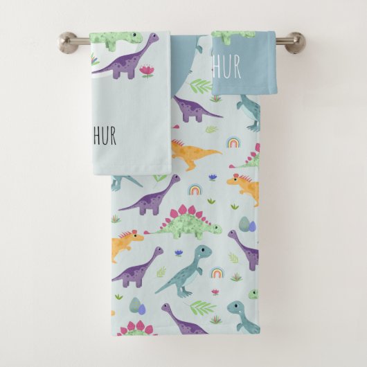 Boys Cute Blue Dinosaur Pattern Name Kinder Bad Handdoek (Insitu)
