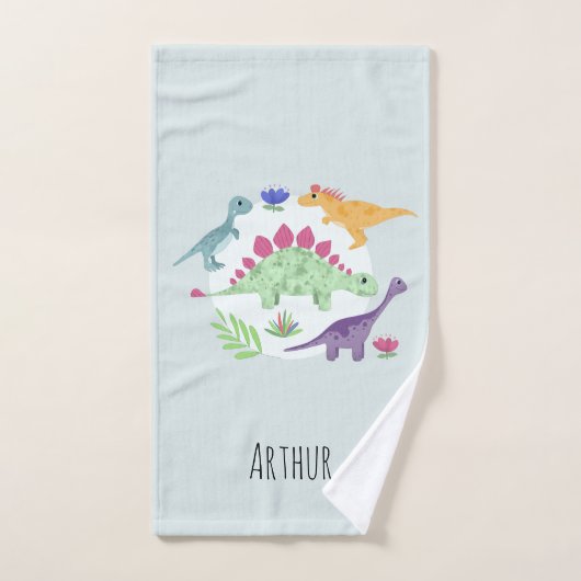 Boys Cute Blue Dinosaur Pattern Name Kinder Bad Handdoek (Handdoek)