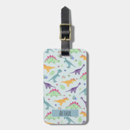 Boys Cute Blue Dinosaur Pattern Name Kinder Bagagelabel