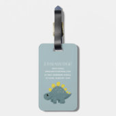 Boys Cute Blue Dinosaur Pattern Name Kinder Bagagelabel (Achterkant verticaal)