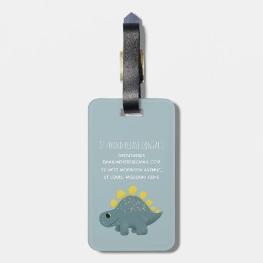 Boys Cute Blue Dinosaur Pattern Name Kinder Bagagelabel (Achterkant verticaal)