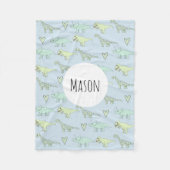 Boys Cute Blue Dinosaur Pattern & Name Kinder Fleece Deken (Voorkant)