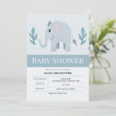 Boys Cute Blue Elephant Baby shower Kaart (Staand voorkant)