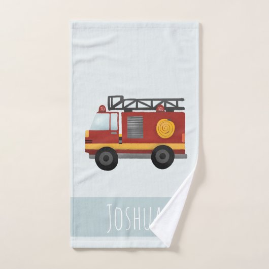 Boys Cute Blue Fireman Truck Pattern Kinder Bad Handdoek (Handdoek)