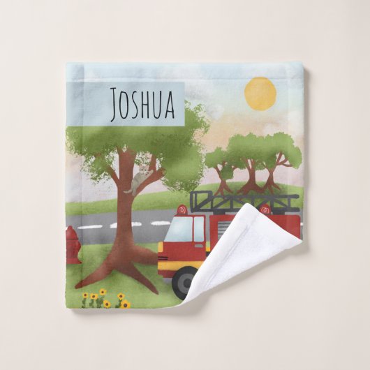 Boys Cute Blue Fireman Truck Pattern Kinder Bad Handdoek (Wasdoekje)