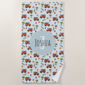 Boys Cute Blue Fireman Truck Pattern Kinder Strandlaken (Voorkant)