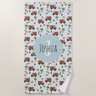 Boys Cute Blue Fireman Truck Pattern Kinder Strandlaken