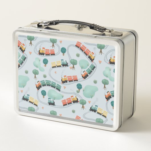 Boys Cute Blue Modern Train Travel School (Achterkant)