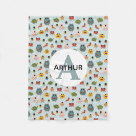 Boys Cute Blue Monster Alien Monogram Kinder Fleece Deken