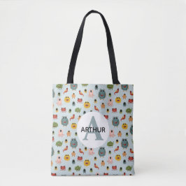 Boys Cute Blue Monster Alien Pattern Monogram Kind Tote Bag