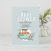 Boys Cute Blue Ocean Boat Baby shower Kaart (Staand voorkant)