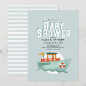 Boys Cute Blue Ocean Boat Baby shower Kaart (Voorkant / Achterkant)