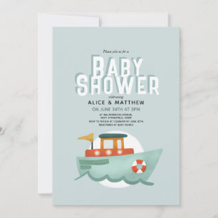Boys Cute Blue Ocean Boat Baby shower Kaart