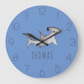 Boys Cute Blue Ocean Hammerhead Shark Nursery Grote Klok (Voorkant)