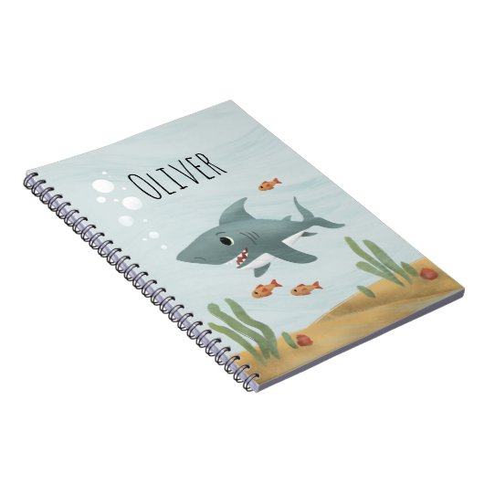 Boys Cute Blue Ocean Shark Kinder School Notitieboek (Rechterzijde)