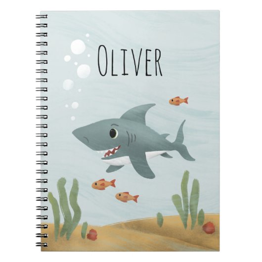 Boys Cute Blue Ocean Shark Kinder School Notitieboek (Voorkant)