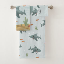 Boys Cute Blue Ocean Shark Monogram Kinder Bad Handdoek