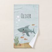 Boys Cute Blue Ocean Shark Monogram Kinder Bad Handdoek (Handdoek)