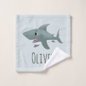 Boys Cute Blue Ocean Shark Monogram Kinder Bad Handdoek (Wasdoekje)