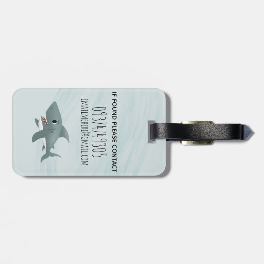 Boys Cute Blue Ocean Shark Name Kinder Bagagelabel (Achterkant horizontaal)
