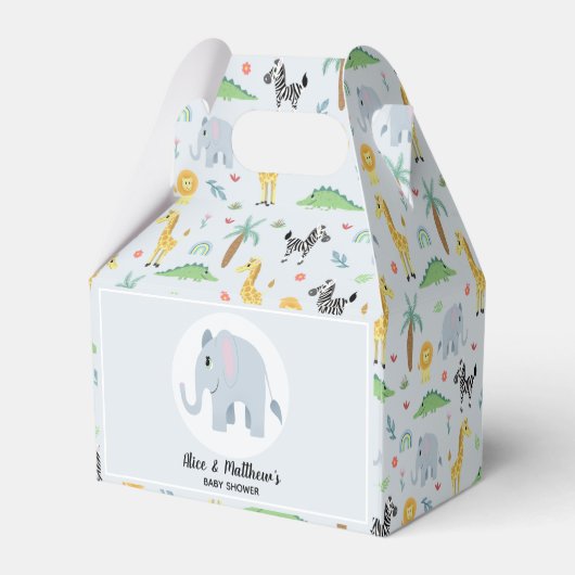 Boys Cute Blue Oerwoud Safari Elephant Baby shower Bedankdoosjes (Achterkant)