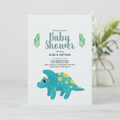 Boys Cute Blue Oerwoud T-Rex Dinosaur Baby shower Kaart (Staand voorkant)