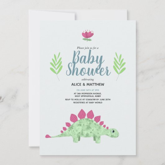 Boys Cute Blue Oerwoud T-Rex Dinosaur Baby shower Kaart (Voorkant)