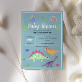 Boys Cute Blue Oerwoud T-Rex Dinosaur Baby shower Kaart