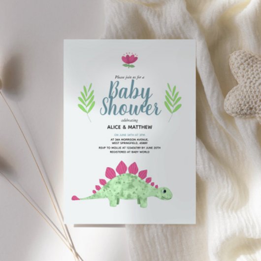 Boys Cute Blue Oerwoud T-Rex Dinosaur Baby shower Kaart