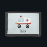 Boys Cute Blue Paramedic Ambulance en Name Drievoud Portemonnee<br><div class="desc">Deze schattige en moderne blauwe kinder portemonnee is voorzien van een cartoon voor hulpverlening in noodgevallen en een plek waar je je peuters kunt noemen. Ideaal voor elk kind dat droomt van een paramedische vrouw!</div>